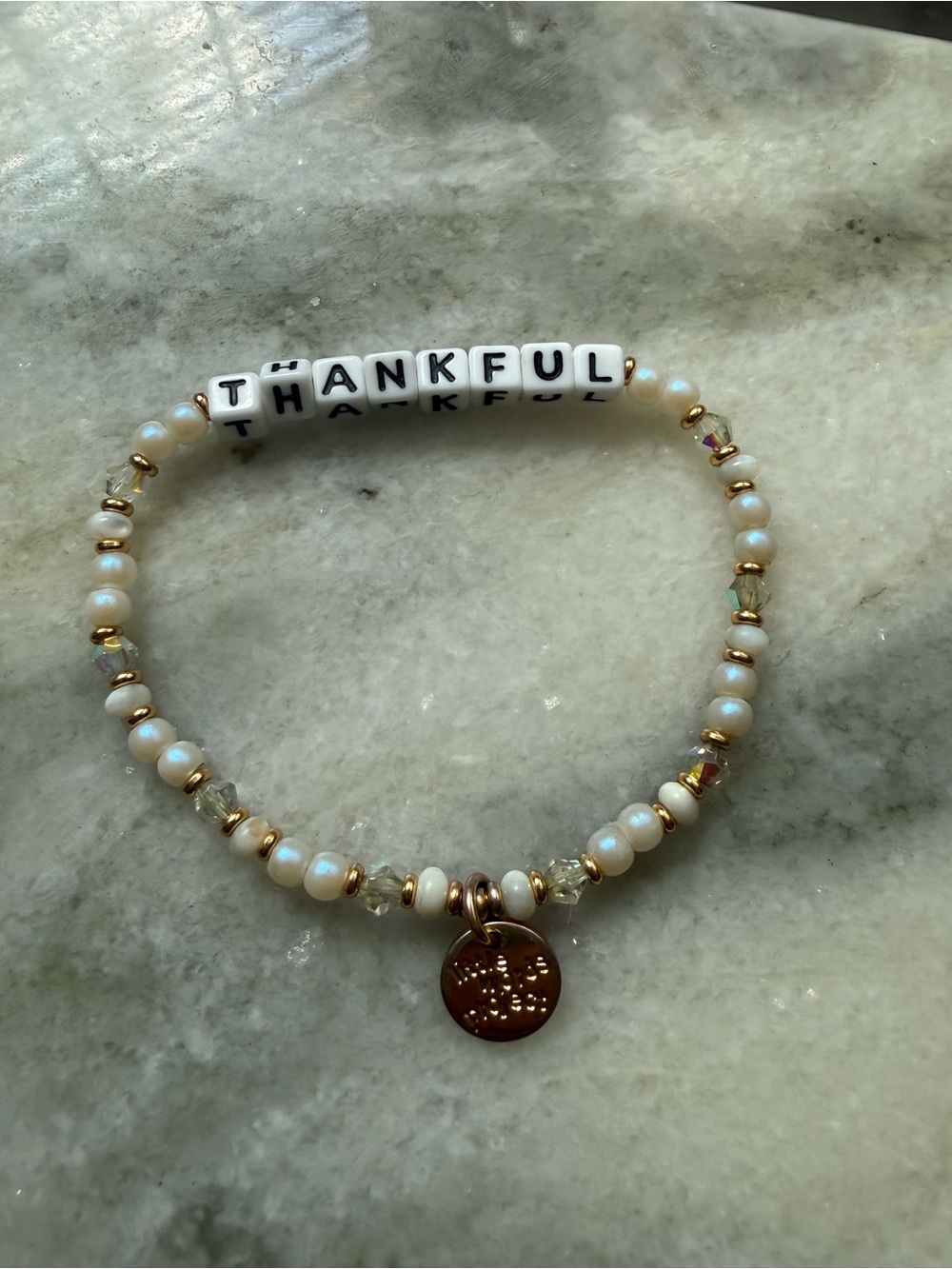 Little words project Thankful Pearl Bead Bracelet with Gold Charm - Picture 2 of 3